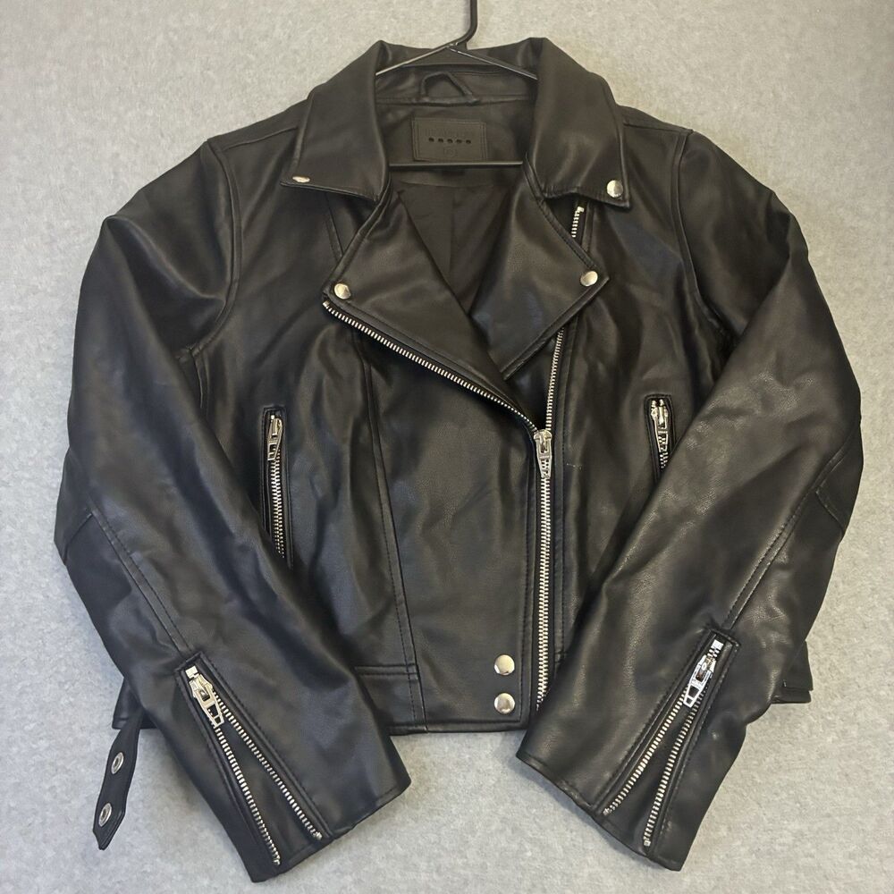 Women’s BlankNYC Black Faux Leather Moto Jacket Biker Zip XL Cropped